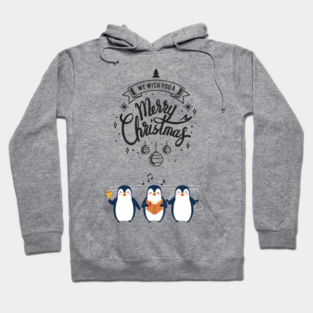 Christmas Penguins Caroling Hoodie by Whiskers and Wings